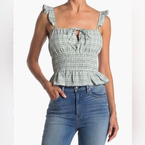 WAYF Check Gingham Smocked Waist Babydoll Cottagecore Top  Size XS